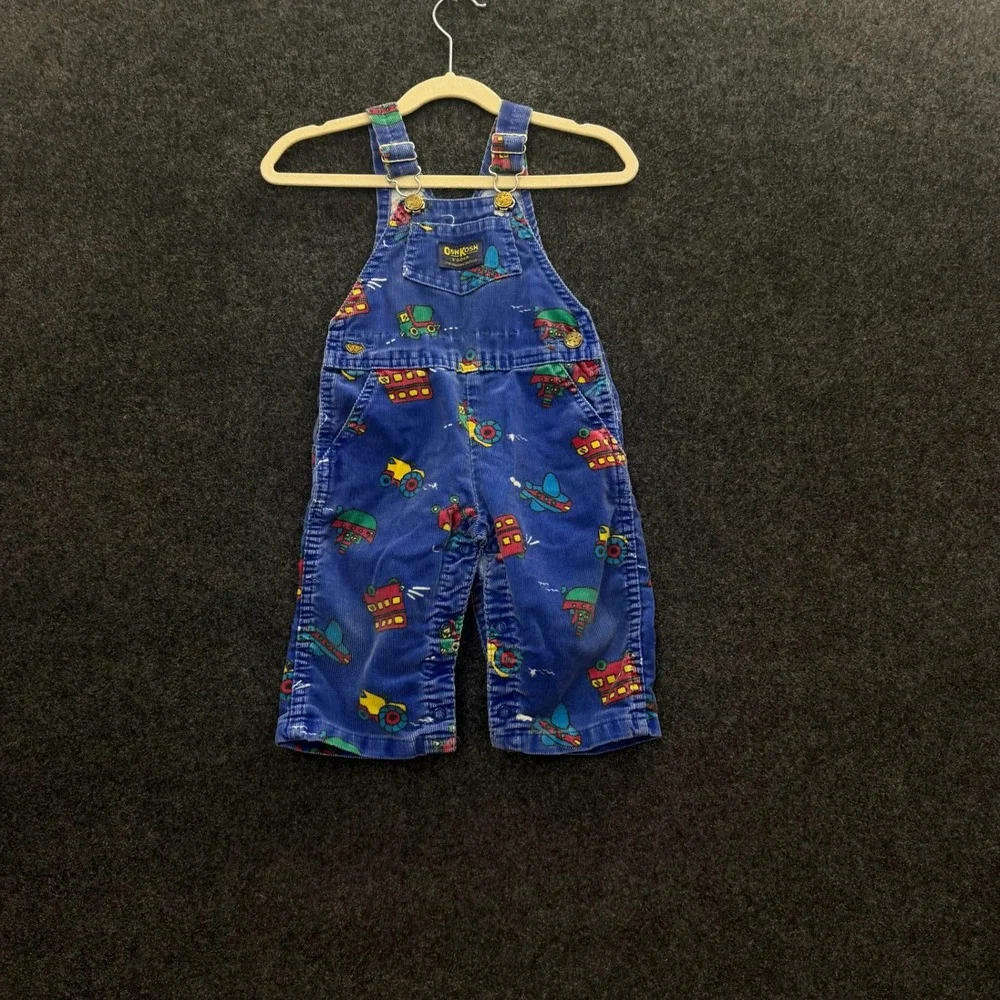 Vintage OshKosh Bgosh Blue Corduroy Vehicle Print Overalls 18 Months 90s Vestbak
